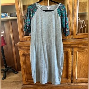 LuLaRoe Julia Bodycon Dress | M | Gray/Green/Purple | Paisley